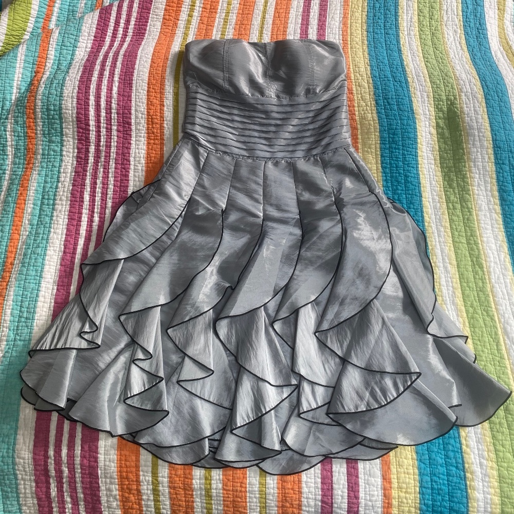 Strapless dress, silver, punk rockabilly skater, size small